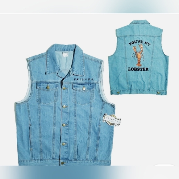 Culture Fly Friends You’re my Lobster Denim Sleeveless Vest 100% Cotton Small - Picture 1 of 11
